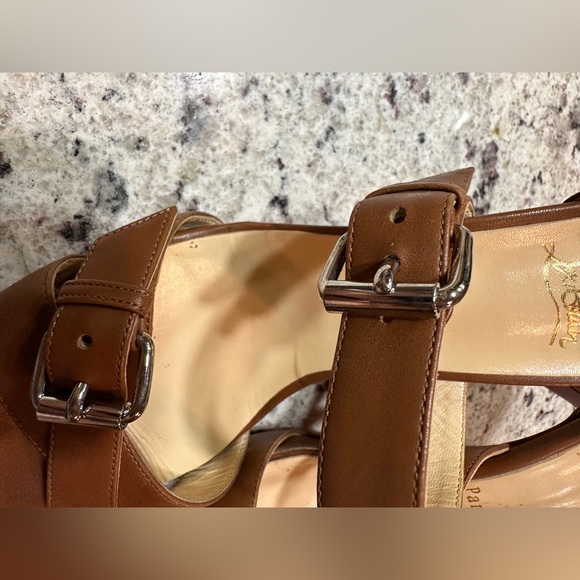 Authentic Christian Louboutin 38.5 brown/tan d’orsey sandal heel shoes - Picture 4 of 10